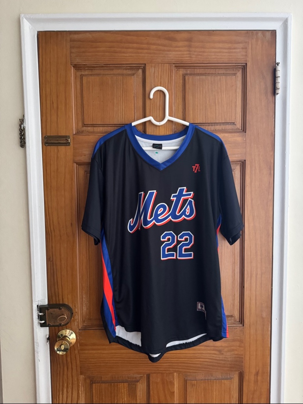 NY Mets #22 Juan Soto Black Baseball Jersey with Blue & Orange Trim